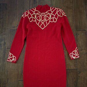 Vintage St. John Knit By Marie Gray Red Long Sleeve Dress